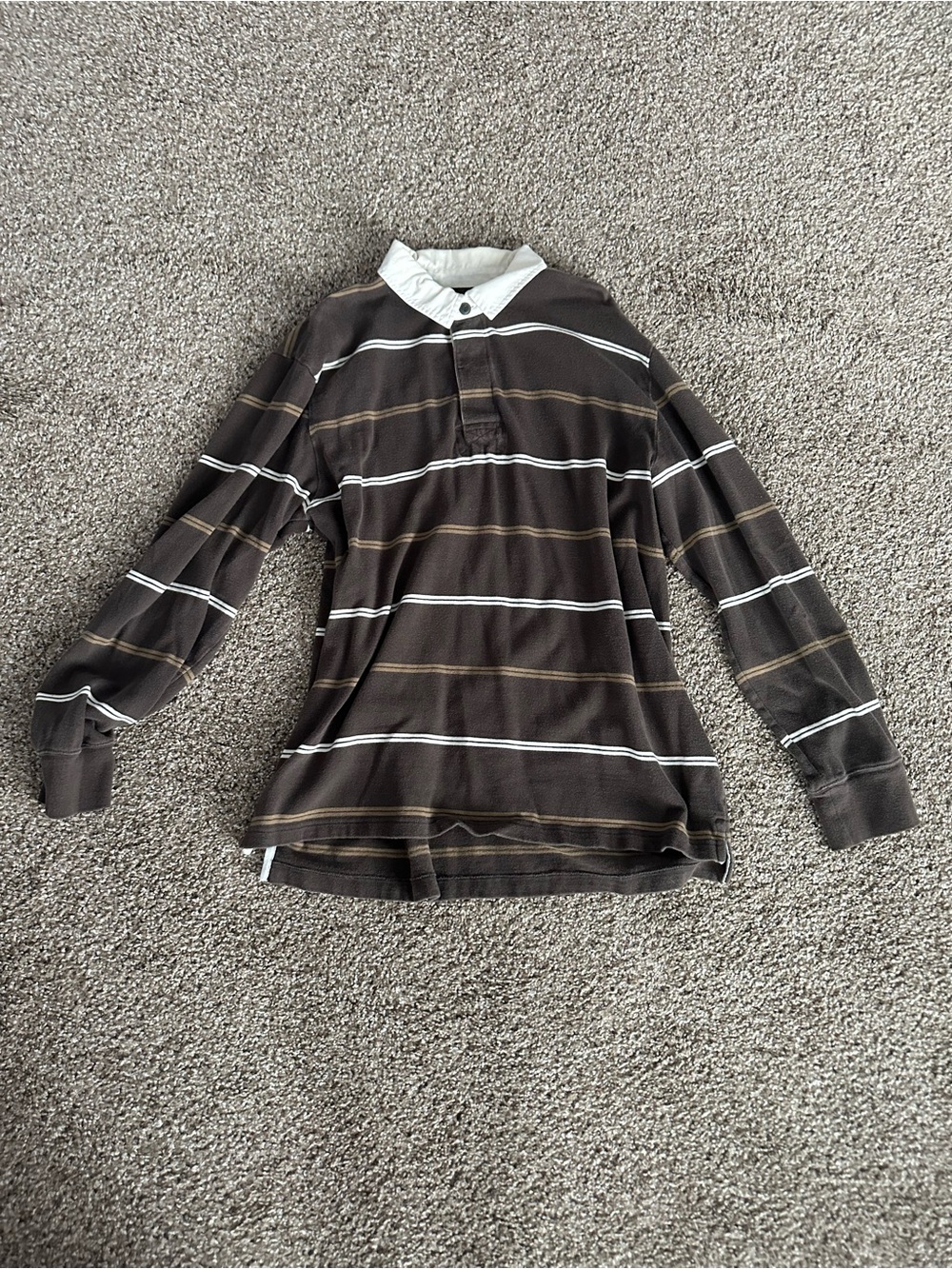 Old Navy Brown and White Striped Long-Sleeve Rugby Shirt